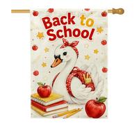 Bandiera della casa dei cigni, fantasiosi libri di frutta stagionali Back to Campus, in iuta rossa su entrambi i lati, decorativa, per esterni, prato, cortile, patio, ingresso, 71 x 101 cm