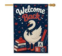 Bandiera della casa dei cigni, libri educativi fantasiosi con mele Back to Campus, in iuta blu navy, double face, bandiere decorative per portico anteriore, per esterni, prato, cortile, patio