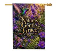 Bandiera della casa dei colibrì, natura fantasiosa lavanda farfalla primavera viola iuta doppia faccia bandiere decorative per portico anteriore esterno patio cortile prato ingresso balcone 71 x 101