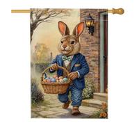Bandiera della casa dei conigli, cestino pasquale fantasioso cesto di uova di Pasqua in iuta pastello su entrambi i lati, bandiere decorative per portico anteriore per esterni, patio, cortile, prato