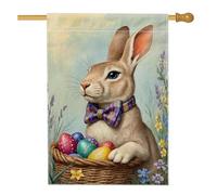 Bandiera della casa dei conigli, cesto per uova di Pasqua fantasioso primaverile, color pastello, su entrambi i lati, in iuta, per portico anteriore, per esterni, cortile, prato, patio, porta