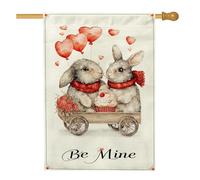 Bandiera della casa dei conigli, San Valentino fantasioso cuori cupcake San Valentino iuta rossa su entrambi i lati grande bandiera da giardino per esterni patio cortile prato ingresso balcone 71 x