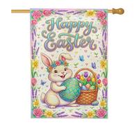 Bandiera della casa dei coniglietti, cestino per uova di Pasqua primaverile pasquale pastello su entrambi i lati, grande bandiera da giardino per esterni, patio, cortile, prato, ingresso, balcone, 71