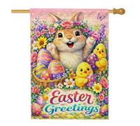 Bandiera della casa dei coniglietti, uova festive primaverili pulcini pasquali pastello su entrambi i lati, in iuta, per portico anteriore, patio, cortile, prato, ingresso balcone, 71 x 101 cm