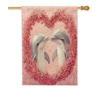 Bandiera della casa dei delfini di San Valentino, 71 x 101 cm, double face, decorativa per esterni, oceano, mare, mare, mare, amore, cuore, cortile, casa, lino, casa, coppia, amante all'aperto