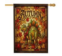 Bandiera della casa dei dinosauri autunnali 71 x 101 cm per esterni, bandiera verticale standard per la casa in lino per le vacanze, decorazione per esterni con motivo autunnale