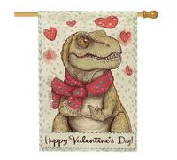 Bandiera della casa dei dinosauri, sciarpa di San Valentino con cuori fantasiosi di San Valentino rossa su entrambi i lati, bandiere decorative per portico anteriore per esterni, patio, cortile, prato
