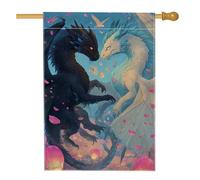 Bandiera della casa dei draghi, fantasiosi petali lanterne nessuno blu tela da imballaggio su entrambi i lati grande bandiera da giardino per esterni, patio, prato, ingresso campeggio, 71 x 101 cm