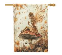 Bandiera della casa dei funghi dell'autunno dell'acquerello 71 x 101 cm per esterno, autunno bosco foglia d'acero standard verticale lino bandiera per la casa, Ringraziamento cortile cortile modello