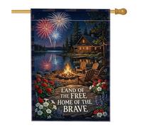 Bandiera della casa dei fuochi d'artificio, rustica patriottica Lake Independence Day Red Double Face Grande bandiera da giardino per esterni, patio, prato, ingresso campeggio, 71 x 101 cm