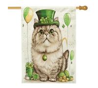 Bandiera della casa dei gatti persiani per il giorno di San Patrizio, 71 x 101 cm, double face, decorativa per esterni, divertente e carina bandiera per la casa, bandiera per la casa in tela con
