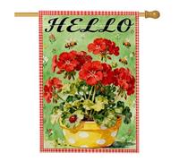 Bandiera della casa dei gerani, con api botaniche primaverili, coccinella, in iuta rossa su entrambi i lati, grande bandiera da giardino per esterni, patio, prato, ingresso campeggio, 71 x 101 cm