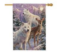 Bandiera della casa dei lupi, con cervo naturale e neve, bianca su entrambi i lati, decorativa, per esterni, prato, cortile, patio, ingresso, 71 x 101 cm