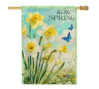 Bandiera della casa dei narcisi, primavera floreale farfalla fiore primavera gialla doppia tela esterna grande bandiera da giardino per esterni patio cortile prato ingresso balcone 71 x 101 cm