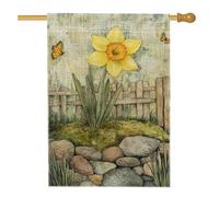 Bandiera della casa dei narcisi, recinzione naturale a farfalla primaverile gialla in iuta su entrambi i lati grande bandiera da giardino per esterni, patio, prato, ingresso campeggio, 71 x 101 cm