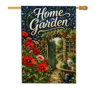 Bandiera della casa dei papaveri, da giardino, rustica, cancello da giardino, sentiero primaverile, in iuta rossa, su entrambi i lati, grande bandiera per esterni, patio, prato, ingresso, campeggio