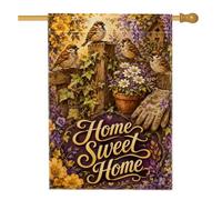 Bandiera della casa dei passeri, guanto rustico vintage floreale marrone primavera iuta double face bandiere decorative per portico anteriore esterno cortile prato patio ingresso 71 x 101 cm