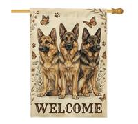 Bandiera della casa dei pastori tedeschi, tradizionale rustica farfalla fiore benvenuto marrone iuta double face bandiere decorative per portico anteriore esterno patio prato ingresso campeggio 71 x
