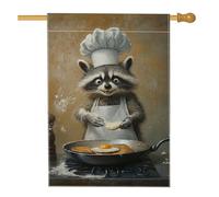 Bandiera della casa dei procioni, cappello da chef fantasioso cartone animato a forma di uovo N/a marrone su entrambi i lati, grande bandiera da giardino per esterni, patio, prato, ingresso campeggio