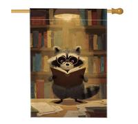 Bandiera della casa dei procioni, fantasiosa bandiera con occhiali giocosi nessuno marrone su entrambi i lati in iuta per portico anteriore bandiere decorative per esterni, patio, cortile, prato