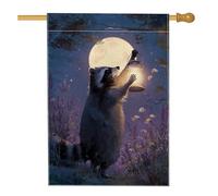 Bandiera della casa dei procioni, lanterna fantasiosa notte luna autunno blu double face in tela da imballaggio anteriore portico bandiere decorative per esterni, prato, cortile, patio, ingresso, 71 x