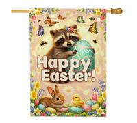 Bandiera della casa dei procioni, pasquale fantasioso coniglietto pulcino pasquale blu pastello iuta double face bandiere decorative per portico anteriore esterno patio prato ingresso campeggio 71 x