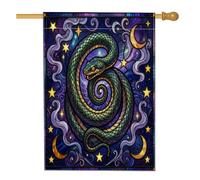 Bandiera della casa dei serpenti, mistica fantasiosa stella lune Halloween verde doppia tela esterna grande bandiera da giardino per esterni, patio, cortile, prato, ingresso balcone, 71 x 101 cm