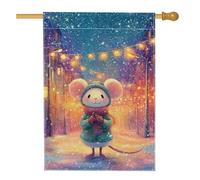 Bandiera della casa dei topi, luci invernali con neve e lampioni invernali blu su entrambi i lati, bandiere decorative per portico anteriore, per esterni, patio, cortile, prato, ingresso, balcone, 71