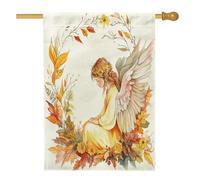 Bandiera della casa del bambino dell'angelo dell'autunno dell'acquerello 71,1 x 101,2 cm su entrambi i lati per la decorazione esterna, ghirlande autunnali di foglie d'acero prima del cortile della