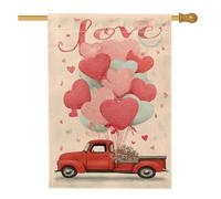 Bandiera della casa del camion, romantici palloncini a forma di cuore fantasiosi San Valentino in iuta rossa su entrambi i lati grande bandiera da giardino per esterni, prato, cortile, patio, ingresso