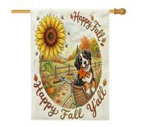 Bandiera della casa del cane da montagna del Bernese autunnale ad acquerello 71,1 x 101,2 cm su entrambi i lati per esterni decorativa, bandiera autunnale per bicicletta girasole in lino per la casa
