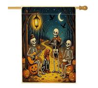 Bandiera della casa del cane del setter irlandese di Halloween, 71 x 101 cm per esterni, scheletro per le vacanze, bandiera verticale standard per la casa, zucche sul cortile anteriore del cortile