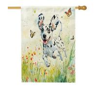 Bandiera della casa del cane della Dalmazia primaverile, 71 x 101 cm, per esterni, pianta floreale ad acquerello, bandiera verticale standard per la casa, decorazione per esterni