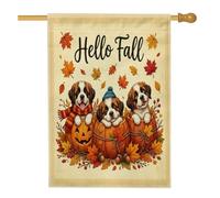 Bandiera della casa del cane di San Bernardo autunnale 71,1 x 101,2 cm, double face, per decorazione esterna, autunno paese lavorato a maglia zucca frontyard tela casa bandiera, fattoria modello