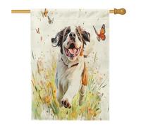 Bandiera della casa del cane di San Bernardo primaverile, 71 x 101 cm, per esterni, pianta floreale ad acquerello, bandiera verticale standard per la casa, decorazione per esterni