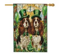 Bandiera della casa del cane di St.Patrick's Cavalier King Charles Spaniel, 71,1 x 101,2 cm, double face, per decorazione esterna, in vetro colorato, per cuccioli, cortile, prato, bandiera per la casa