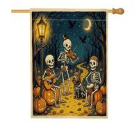 Bandiera della casa del cane Scottish Terrier di Halloween, 71 x 101 cm per esterni, scheletro per le vacanze, bandiera verticale standard per la casa, zucche sul cortile anteriore del cortile della