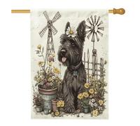 Bandiera della casa del cane Scottish Terrier primaverile, 71 x 101 cm, double face, decorativa per esterni, per fattoria, campagna, cuccioli, cortile, casa, casa, fattoria, animali domestici, piccola