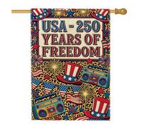 Bandiera della casa del cappello, stelle patriottiche festive fuochi d'artificio del quarto di luglio rosso su entrambi i lati in iuta decorativa per portico anteriore per esterni, prato, cortile