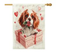Bandiera della casa del Cavalier King Charles Spaniel, 71,1 x 101,6 cm, double face, decorativa per esterni, regalo divertente per San Valentino, bandiera per la casa, con cane per esterni, cortile