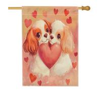 Bandiera della casa del Cavalier King Charles Spaniel, 71 x 101 cm, per esterni, San Valentino, cuore carino standard verticale bandiera per la casa, decorazione per esterni con cane da cortile