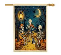 Bandiera della casa del Cavalier King Charles Spaniel di Halloween 71 x 101 cm per esterni, scheletro per le vacanze, bandiera verticale standard per la casa, decorazione per esterni con cane da