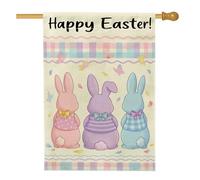 Bandiera della casa del coniglio, fiocco primaverile con farfalla pasquale color pesca pastello su entrambi i lati, bandiere decorative per portico esterno per esterni, prato, cortile, patio, ingresso