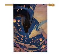 Bandiera della casa del drago, fantasia mistica lanterna petali fantasia blu double face iuta esterna grande bandiera da giardino per esterni cortile prato patio porta ingresso 71 x 101 cm