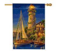 Bandiera della casa del faro, paesaggio costiero barca a vela casa estate blu su entrambi i lati decorativo esterno portico bandiere per esterni patio prato ingresso campeggio 71 x 101 cm