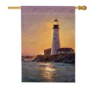 Bandiera della casa del faro, rocce oceaniche realistiche estive arancioni estive su entrambi i lati portico anteriore bandiere decorative per patio esterno prato ingresso campeggio 71 x 101 cm