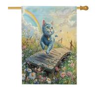 Bandiera della casa del gatto blu russo primaverile 71,1 x 101,2 cm su entrambi i lati per decorazione esterna, gattino da giardino di campagna, bandiera per la casa, divertente motivo floreale per