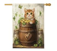 Bandiera della casa del gatto Devon Rex per il giorno di San Patrizio, 71 x 101 cm, double face, decorativa per esterni, rustica, divertente, gattino, bandiera, casa, casa, animali domestici, piccola