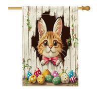 Bandiera della casa del gatto persiano primaverile pasquale 71 x 101 cm, double face, decorativa per esterni, divertente uova rustiche gattino, bandiera per casa, casa colonica con motivo esterno per