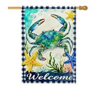 Bandiera della casa del granchio, costiera fantasiosa stella marina alghe estate blu double face iuta bandiera decorativa per portico anteriore esterno patio cortile prato ingresso balcone 71 x 101 cm
